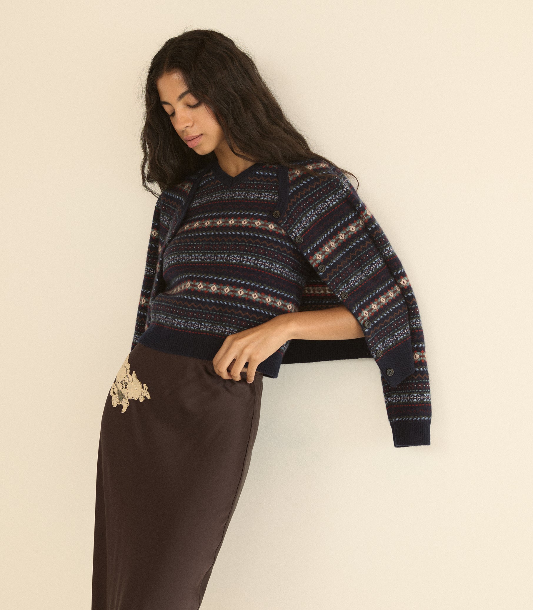 FAUSTINE CARDIGAN -- NAVY DASHWOOD FAIR ISLE