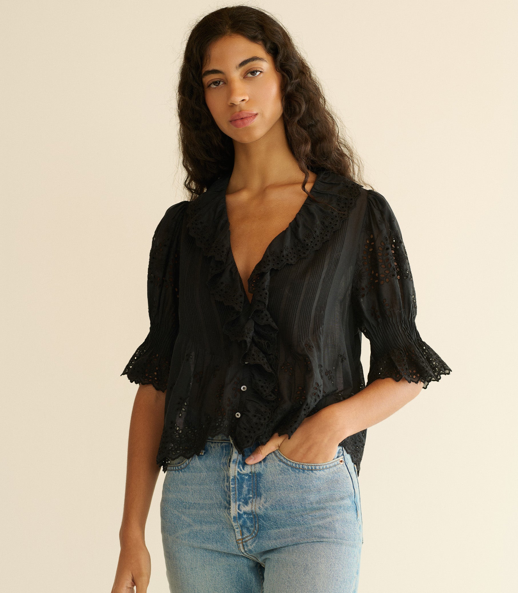 HENRI TOP -- BLACK EYELET