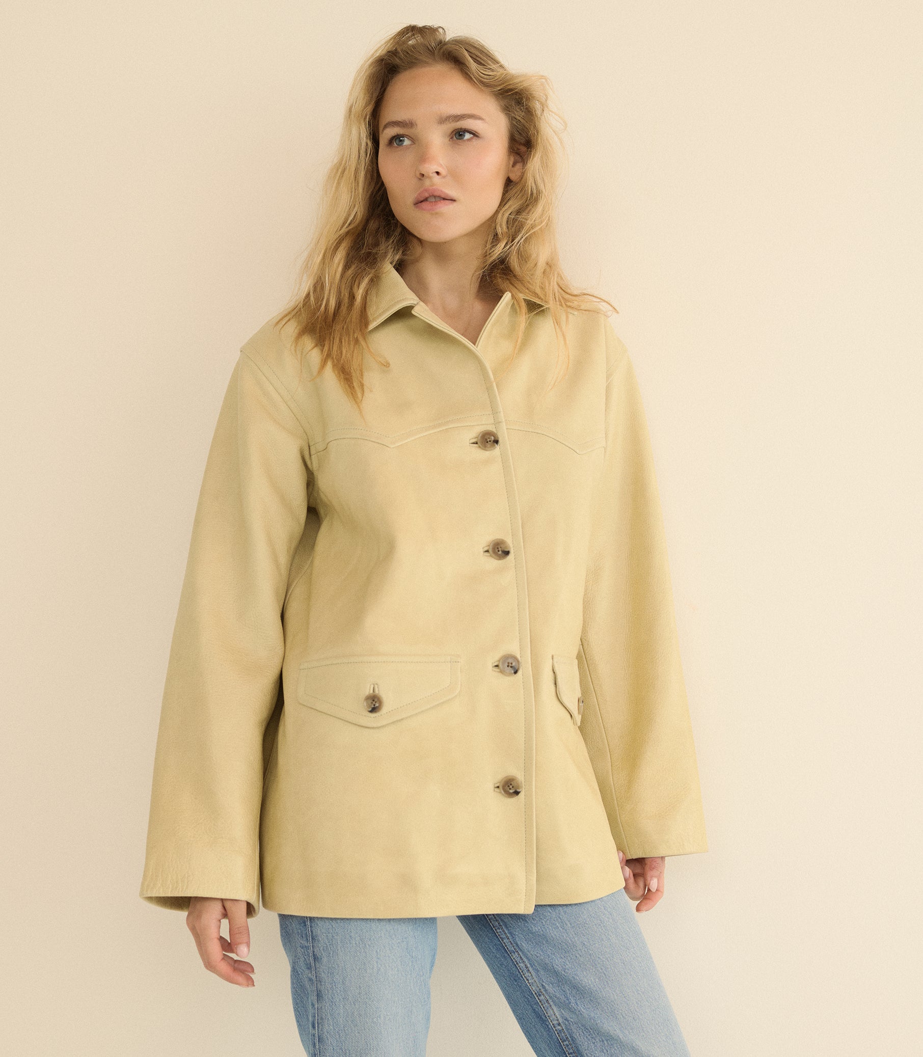 LOCKHART LEATHER JACKET -- LIMEWASH