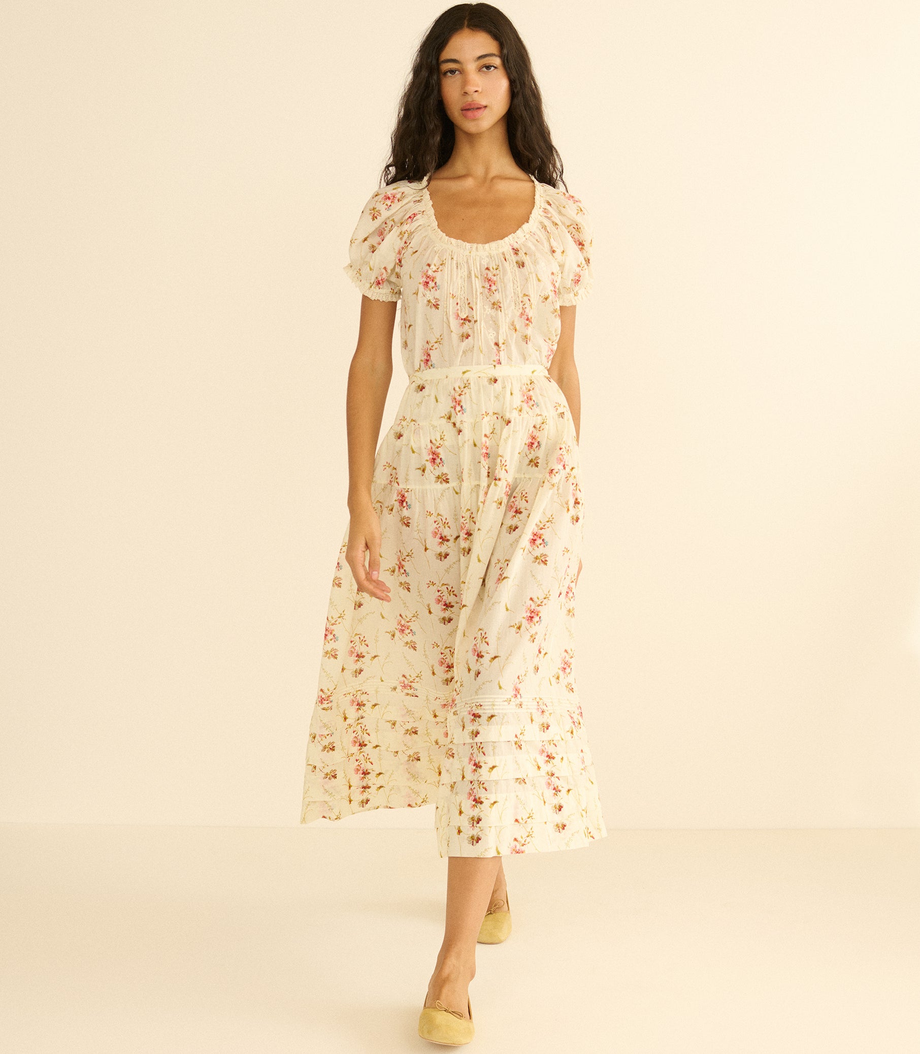 MARIE SKIRT -- BLANC PRAIRIE ROSE